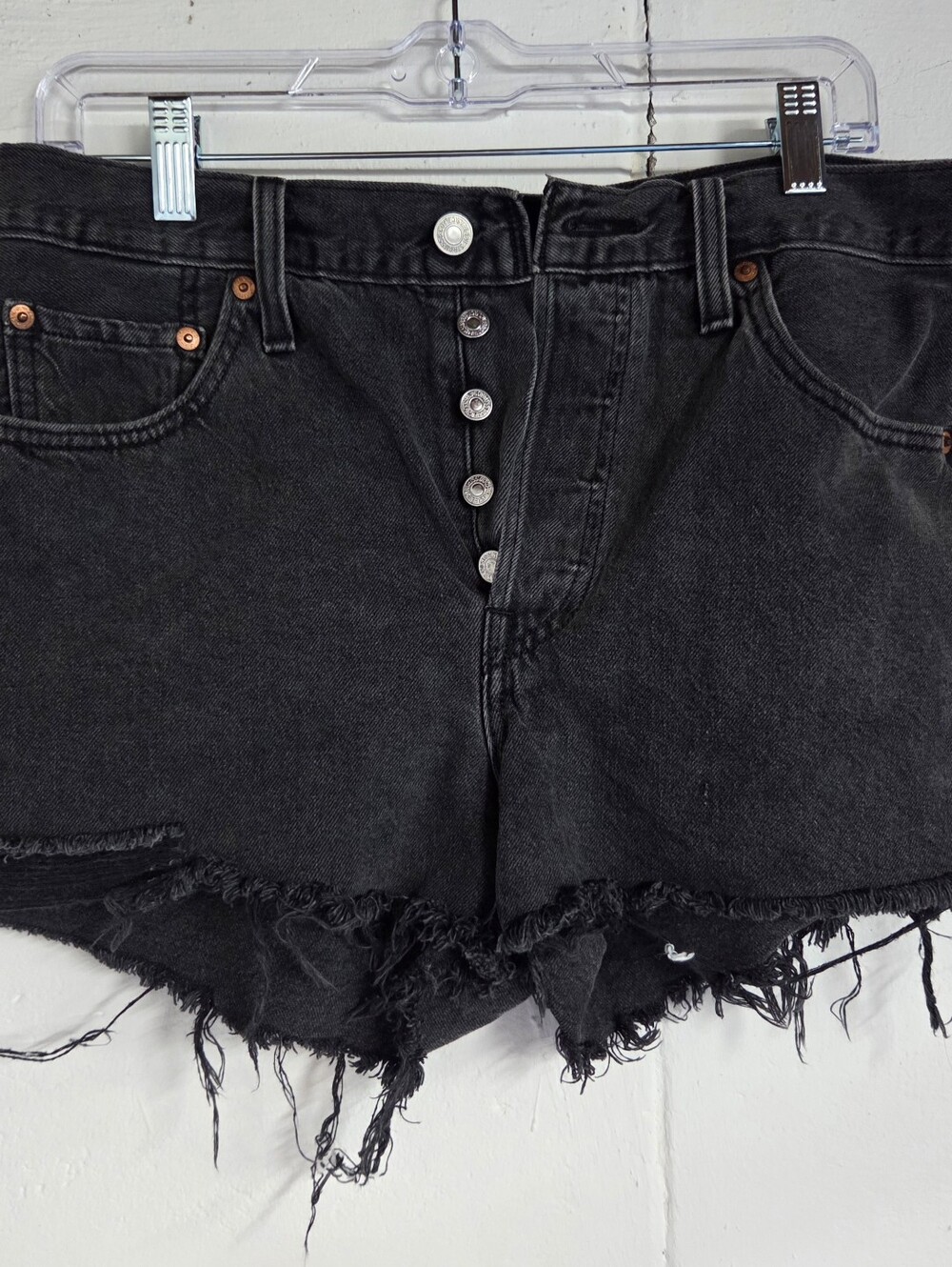 Levi's 501 Black Distressed Button-Fly Jean Shorts Button Fly